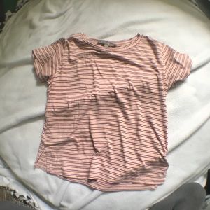 Pink and White Stripped Crop Tee One Size